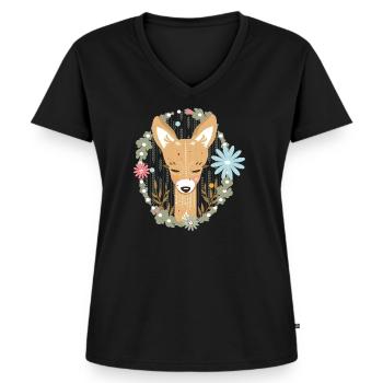 Ein Reh im Wald - Frauen Premium Bio T-Shirt mit V-Ausschnitt - Schwarz - Vorne - AI Model Female 172 light (172cm)