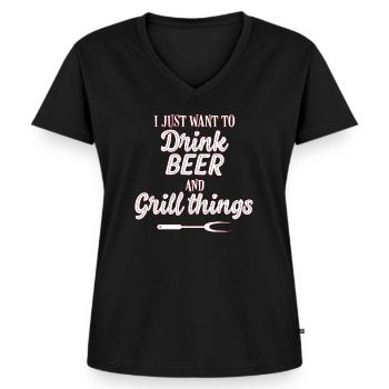 BBQ Grillen - Frauen Premium Bio T-Shirt mit V-Ausschnitt - Schwarz - Vorne - AI Model Female 172 light (172cm)