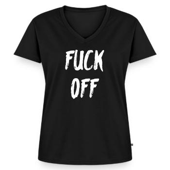 Fuck off - Women's Premium Organic V-neck T-shirt - black - Front - AI Model Female 172 light (172cm)