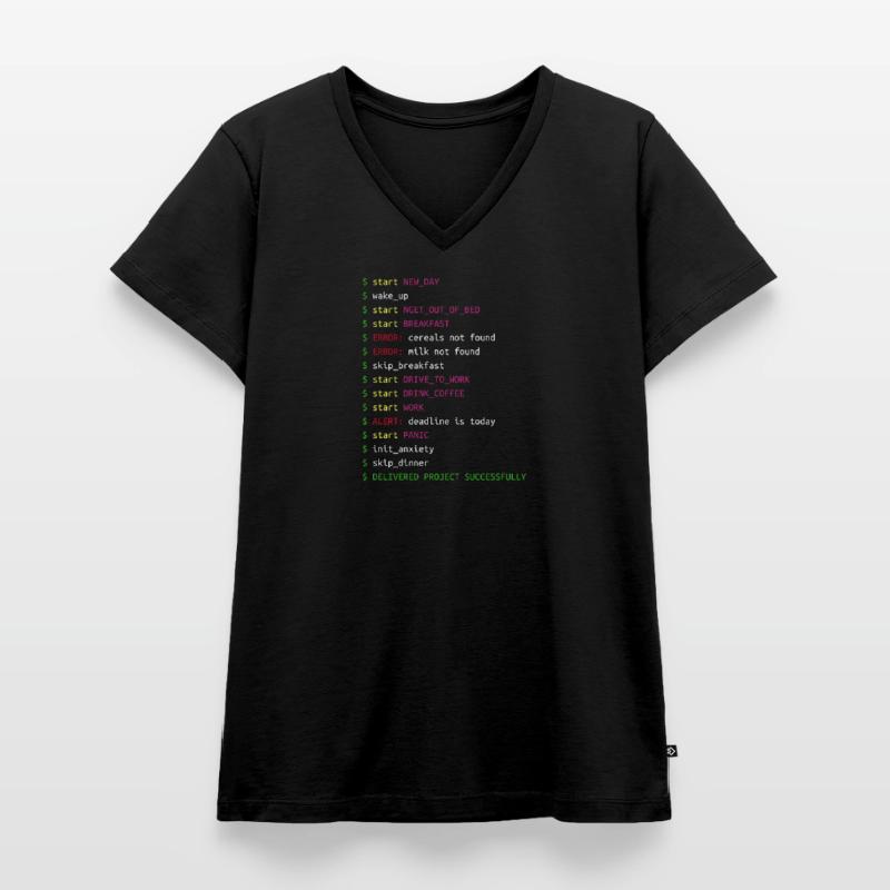 Journée dans la vie d'un programmeur | Coding Geek Gift T-shirt encolure en V Premium bio Femme