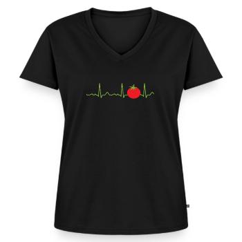 Tomate - Herzlinie, Herzschlag, Puls, Kardio, EKG - Frauen Premium Bio T-Shirt mit V-Ausschnitt - Schwarz - Vorne - AI Model Female 172 light (172cm)