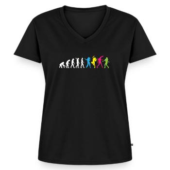Aerobic / Tanzen - Evolution des Menschen / Darwin - Frauen Premium Bio T-Shirt mit V-Ausschnitt - Schwarz - Vorne - AI Model Female 172 light (172cm)