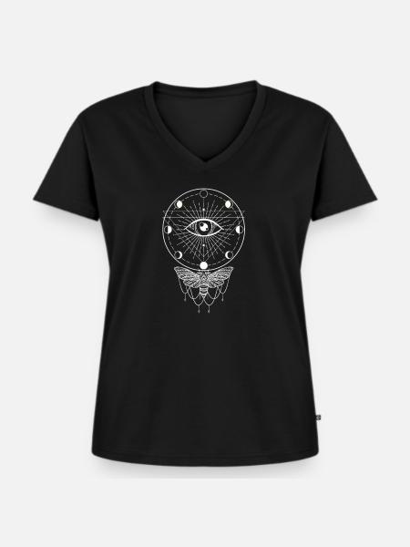 Mondphasen Motte Motten - Frauen Premium Bio T-Shirt mit V-Ausschnitt - Schwarz