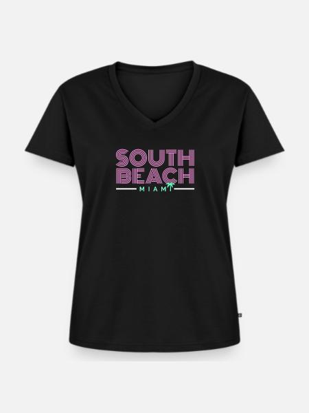 South Beach Miami Retro - Frauen Premium Bio T-Shirt mit V-Ausschnitt - Schwarz