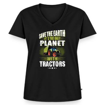 Landwirt Traktor Lustiger Spruch - Frauen Premium Bio T-Shirt mit V-Ausschnitt - Schwarz - Vorne - AI Model Female 172 light (172cm)