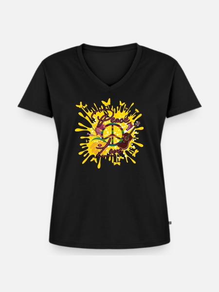 Peace and Love - Frauen Premium Bio T-Shirt mit V-Ausschnitt - Schwarz
