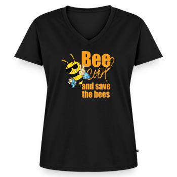 Bee Cool Save the Bees : abeille écologie humour - T-shirt encolure en V Premium bio Femme - noir - Devant - AI Model Female 172 light (172cm)