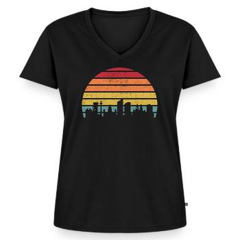 Stripes der Sonnenuntergangsskyline - Frauen Premium Bio T-Shirt mit V-Ausschnitt - Schwarz - Vorne - AI Model Female 172 light (172cm)