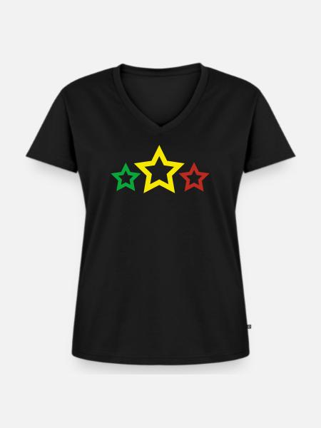 Jamstars - Reggae Colours - Frauen Premium Bio T-Shirt mit V-Ausschnitt - Schwarz