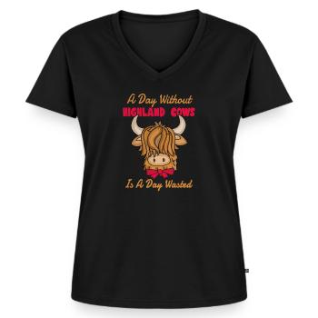 Das Highland Kuh Scottish Highland Cattle Fans - Frauen Premium Bio T-Shirt mit V-Ausschnitt - Schwarz - Vorne - AI Model Female 172 light (172cm)
