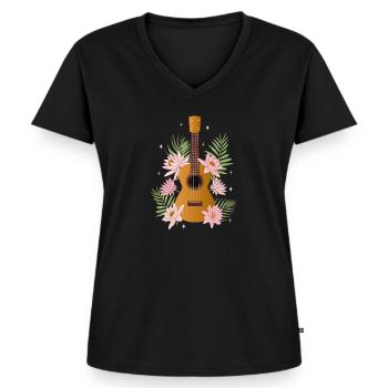 Ukulele - Frauen Premium Bio T-Shirt mit V-Ausschnitt - Schwarz - Vorne - AI Model Female 172 light (172cm)