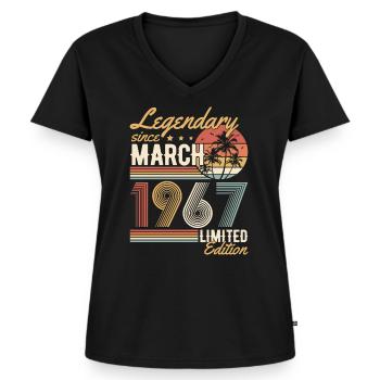 Legendär seit März 1967 Jahrgang Geburtstag Retro - Frauen Premium Bio T-Shirt mit V-Ausschnitt - Schwarz - Vorne - AI Model Female 172 light (172cm)