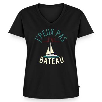 j'peux pas j'ai bateau - T-shirt encolure en V Premium bio Femme - noir - Devant - AI Model Female 172 light (172cm)