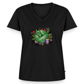 Stricken - Frauen Premium Bio T-Shirt mit V-Ausschnitt - Schwarz - Vorne - AI Model Female 172 light (172cm)