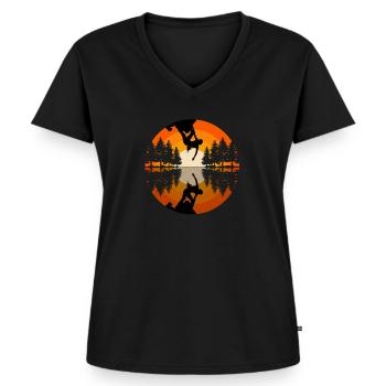 Klettern Bergsport Kletterer - Frauen Premium Bio T-Shirt mit V-Ausschnitt - Schwarz - Vorne - AI Model Female 172 light (172cm)
