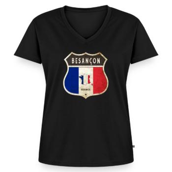 Besançon Frankreich Wappen Flaggen Design - Frauen Premium Bio T-Shirt mit V-Ausschnitt - Schwarz - Vorne - AI Model Female 172 light (172cm)