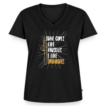Posaune - Frauen Premium Bio T-Shirt mit V-Ausschnitt - Schwarz - Vorne - AI Model Female 172 light (172cm)