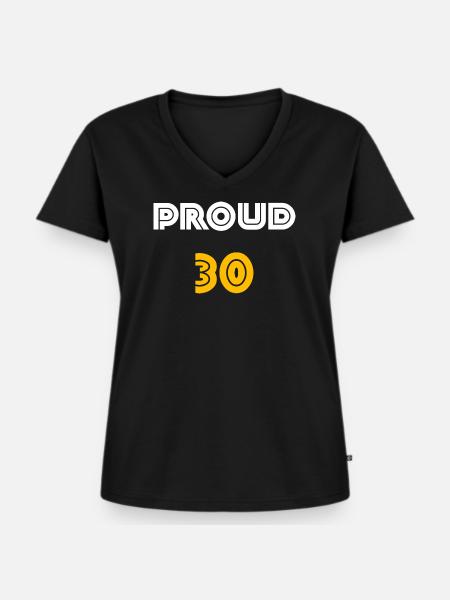 feiern, proud 30 - Frauen Premium Bio T-Shirt mit V-Ausschnitt - Schwarz