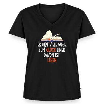 Bücherwurm Leseratte Buch Lesen - Frauen Premium Bio T-Shirt mit V-Ausschnitt - Schwarz - Vorne - AI Model Female 172 light (172cm)