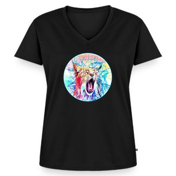 Chat lynx en liberté un chat sauvage - T-shirt encolure en V Premium bio Femme - noir - Devant - AI Model Female 172 light (172cm)