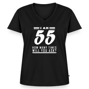 Ich bin 55 – 55. Geburtstag Geschenk - Frauen Premium Bio T-Shirt mit V-Ausschnitt - Schwarz - Vorne - AI Model Female 172 light (172cm)