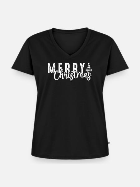 Frohe Weihnachten Skript Overlay - Frauen Premium Bio T-Shirt mit V-Ausschnitt - Schwarz