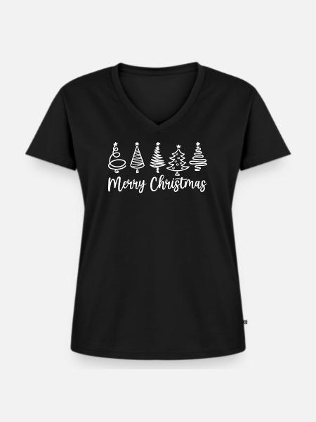 Frohe Weihnachtsbaum-Skizzen - Frauen Premium Bio T-Shirt mit V-Ausschnitt - Schwarz