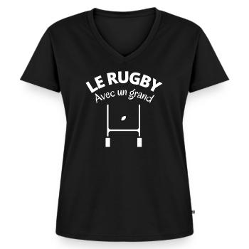 rugby, rugby sport, rugby humour - T-shirt encolure en V Premium bio Femme - noir - Devant - AI Model Female 172 light (172cm)