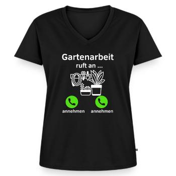 Gartenarbeit ruft an - annehmen oder annehmen? - Frauen Premium Bio T-Shirt mit V-Ausschnitt - Schwarz - Vorne - AI Model Female 172 light (172cm)