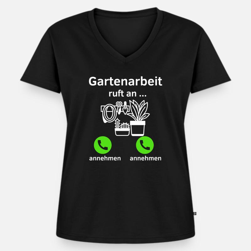 Gartenarbeit ruft an - annehmen oder annehmen? - Frauen Premium Bio T-Shirt mit V-Ausschnitt - Schwarz