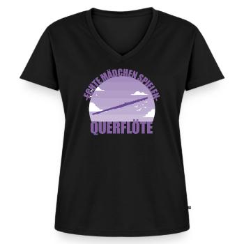 Querflöte Musikerin Instrument Mädchen Geschenk - Frauen Premium Bio T-Shirt mit V-Ausschnitt - Schwarz - Vorne - AI Model Female 172 light (172cm)