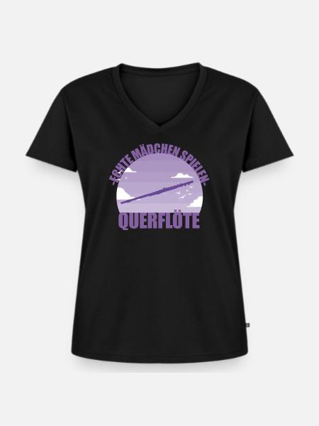 Querflöte Musikerin Instrument Mädchen Geschenk - Frauen Premium Bio T-Shirt mit V-Ausschnitt - Schwarz