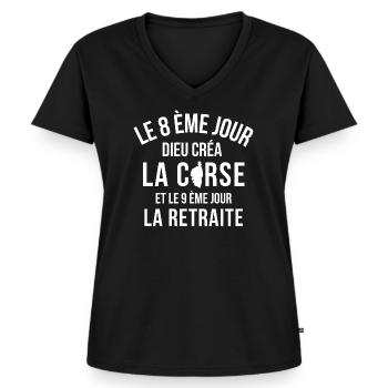 Corse, je suis Corse, j'aime la Corse - T-shirt encolure en V Premium bio Femme - noir - Devant - AI Model Female 172 light (172cm)