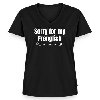 parler anglais, parler français, Français humour - T-shirt encolure en V Premium bio Femme - noir - Devant - AI Model Female 172 light (172cm)