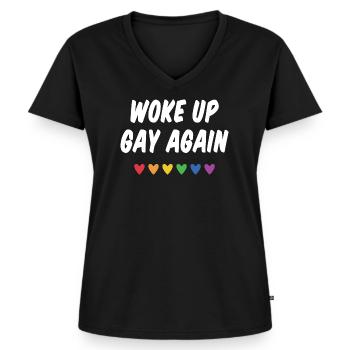 Wieder aufgewacht - Pride Month - Frauen Premium Bio T-Shirt mit V-Ausschnitt - Schwarz - Vorne - AI Model Female 172 light (172cm)
