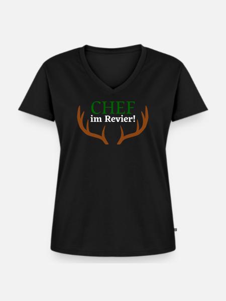Chef im Revier - Frauen Premium Bio T-Shirt mit V-Ausschnitt - Schwarz