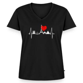 Paris Skyline Herzschlag Eiffelturm Frankreich - Frauen Premium Bio T-Shirt mit V-Ausschnitt - Schwarz - Vorne - AI Model Female 172 light (172cm)