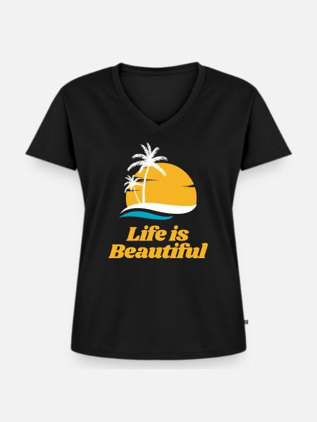 Life is Beautiful - Frauen Premium Bio T-Shirt mit V-Ausschnitt - Schwarz