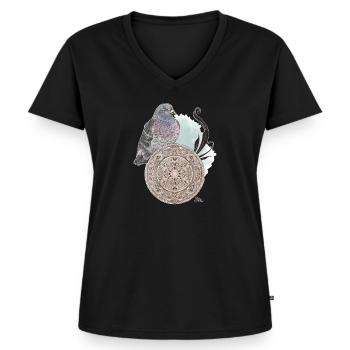 Veganuary 2024 Stadttaube - Frauen Premium Bio T-Shirt mit V-Ausschnitt - Schwarz - Vorne - AI Model Female 172 light (172cm)