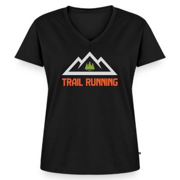 Trail Running - Women's Premium Organic V-neck T-shirt - black - Front - AI Model Female 172 light (172cm)