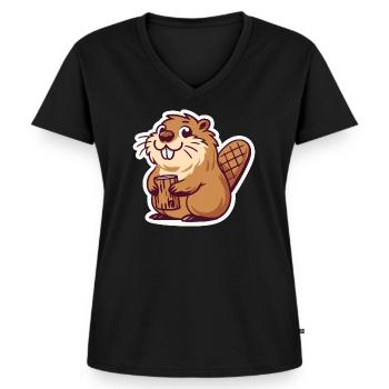 Biber Meme - Frauen Premium Bio T-Shirt mit V-Ausschnitt - Schwarz - Vorne - AI Model Female 172 light (172cm)