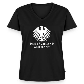 Deutschland Germany Bundesadler - Frauen Premium Bio T-Shirt mit V-Ausschnitt - Schwarz - Vorne - AI Model Female 172 light (172cm)