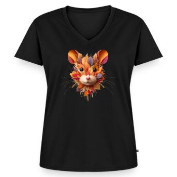 Feldhamster,gestaltet aus verschiedenen Blättern - Frauen Premium Bio T-Shirt mit V-Ausschnitt - Schwarz - Vorne - AI Model Female 172 light (172cm)