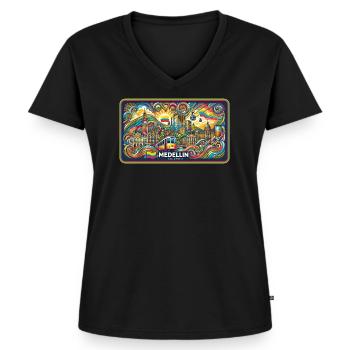 Medellin Columbia City Design - Women's Premium Organic V-neck T-shirt - black - Front - AI Model Female 172 light (172cm)
