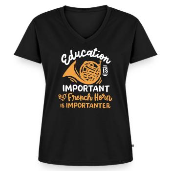 Waldhorn Hornist Blaskapelle - Frauen Premium Bio T-Shirt mit V-Ausschnitt - Schwarz - Vorne - AI Model Female 172 light (172cm)