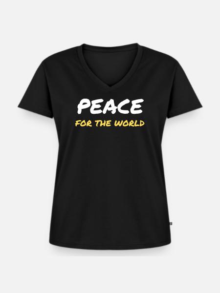 Frieden für die Welt - Frauen Premium Bio T-Shirt mit V-Ausschnitt - Schwarz