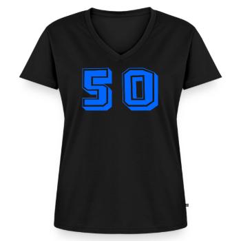 50. 50 ANS. 50e ANNIVERSAIRE. ANNIVERSAIRE 50 ANS. - T-shirt encolure en V Premium bio Femme - noir - Devant - AI Model Female 172 light (172cm)