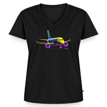 Flugzeug Cartoon Stil - Frauen Premium Bio T-Shirt mit V-Ausschnitt - Schwarz - Vorne - AI Model Female 172 light (172cm)