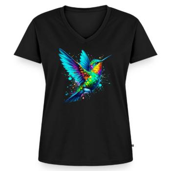 Kolibri - Frauen Premium Bio T-Shirt mit V-Ausschnitt - Schwarz - Vorne - AI Model Female 172 light (172cm)