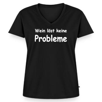 Wein - Frauen Premium Bio T-Shirt mit V-Ausschnitt - Schwarz - Vorne - AI Model Female 172 light (172cm)